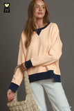 Contrast Rib Bands Pullover Sweatshirt