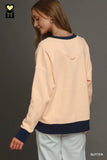 Contrast Rib Bands Pullover Sweatshirt