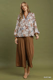 Floral Contrast Trim Long Sleeve Top
