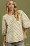Floral Jacquard Puff Sleeve Top