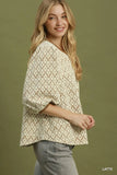 Floral Jacquard Puff Sleeve Top