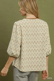 Floral Jacquard Puff Sleeve Top