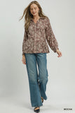 Paisley Print Button Front Peplum Blouse