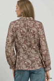 Paisley Print Button Front Peplum Blouse