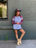 Varsity Long Sleeve Top - Burgundy