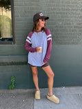 Varsity Long Sleeve Top - Burgundy