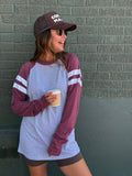 Varsity Long Sleeve Top - Burgundy