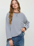 Stripe Crew Neck V-stitch Long Sleeve Knit Top