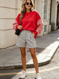 Plaid Color Block Oversized Sweatshirt Casual Fall Pullover