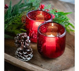 S/2 3.9" Red Rounded Candle Holder