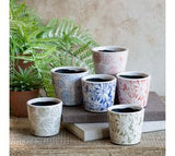 6 Asst. Rd/bl/gn Floral Pattern Garden Pots