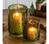Green Glass Tree Candle Holder