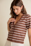 Stripe Sweater Cardigan With Buttons