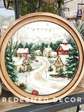 Round Christmas Village Framed Artwork
