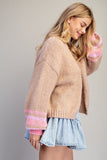 Stripped Bubble Sleeve Cardigan