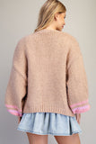Stripped Bubble Sleeve Cardigan
