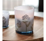 *inner* 5 Lt. Blue Glass Floral Candle Jar