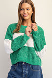 Green Chenille Color Block Sweater