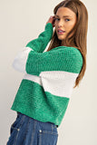 Green Chenille Color Block Sweater