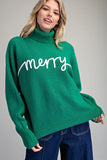 Green Merry Turtle Neck Long Sleeve Sweater