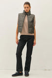 Grey Leather Puffer With Pockets