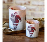 S/2 Glass Santa Candle Holder