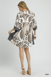 Grey Abstract Print Kimono Sleeve Dress