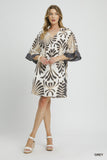 Grey Abstract Print Kimono Sleeve Dress