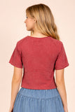 Mineral Washed Knit Fitted Crop Top