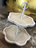 Wd/mtl Whtwash 2-tier Tray W/handle