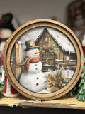 8" Round Rustic Snowman Art