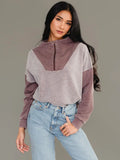 Brown Mixed Media 1/4 Zip Sweatshirt