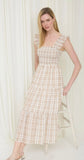 Plaid Smocked Ruffle Strap Tiered Midi Dress