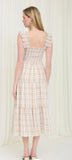 Plaid Smocked Ruffle Strap Tiered Midi Dress