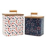 SET OF 2 AMERICANA FIREWORKS AND STARS BUCKETS W/WOOD LIDS