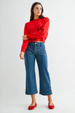 Mid Rise Wide Crop Sides Leg Placket Jean