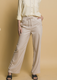 Khaki Drawstring Waist Linen Pants