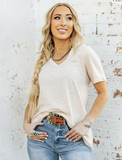 Curvy Oatmeal Basic V-neck
