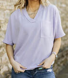 Lilac Waffle V-neck Tee