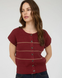 Burgundy Stripped Button Down Short Sleeve