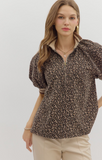 Mocha Leopard Pattern Puff Sleeve