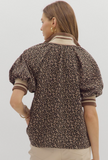 Mocha Leopard Pattern Puff Sleeve