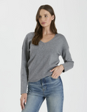 Grey Vneck Front Seam Knit Sweater