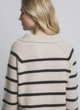 Beige V-neck Stripe Polo Sweater