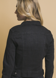Black Distressed Button Up Stretchy Cotton Denim Jacket