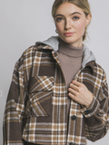 Brown Plaid Shacket With Detachable Hood