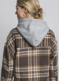 Brown Plaid Shacket With Detachable Hood