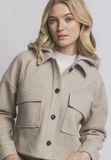 Oatmeal Cropped Fleece Shacket With Removable Hood