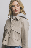 Oatmeal Cropped Fleece Shacket With Removable Hood