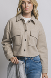 Oatmeal Cropped Fleece Shacket With Removable Hood